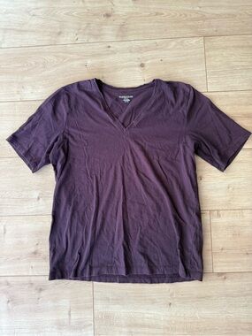 Eileen Fisher Petite Plum Organic Cotton V Neck Tee Minimalist Casual Basic PP